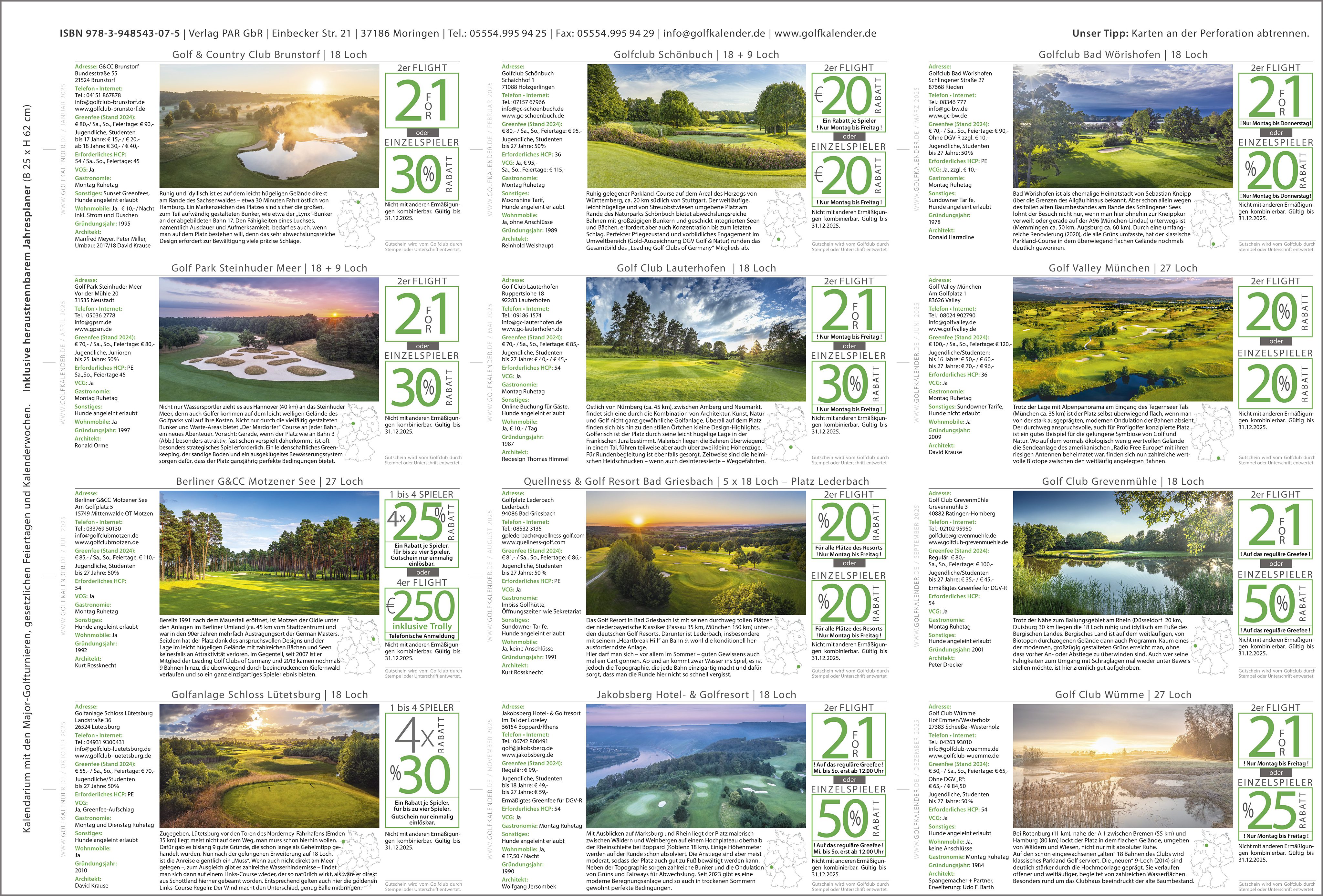 Rückseitencover Golfkalender 2025