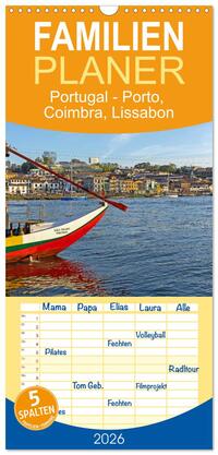 Familienplaner 2026 - Portugal - Porto, Coimbra, Lissabon mit 5 Spalten (Wandkalender, 21 x 45 cm) CALVENDO