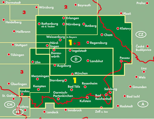 Bayern Süd - Ober- und Niederbayern - Schwaben, Autokarte 1:200.000