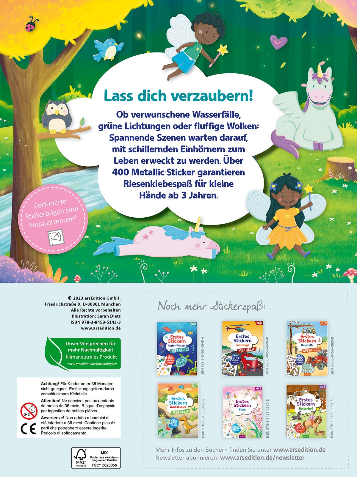 Rückseitencover Erstes Stickern Metallic – Einhörner