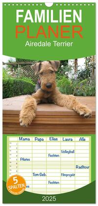 Familienplaner 2025 - Airedale Terrier mit 5 Spalten (Wandkalender, 21 x 45 cm) CALVENDO