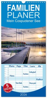 Familienplaner 2026 - Mein Cospudener See mit 5 Spalten (Wandkalender, 21 x 45 cm) CALVENDO