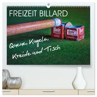 Freizeit Billard - Queue, Kugeln, Kreide und Tisch (hochwertiger Premium Wandkalender 2025 DIN A2 quer), Kunstdruck in Hochglanz