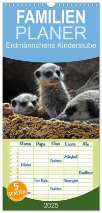 Familienplaner 2025 - Erdmännchens Kinderstube mit 5 Spalten (Wandkalender, 21 x 45 cm) CALVENDO