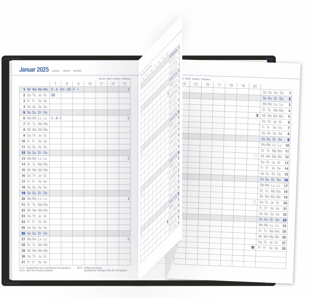 Beispielinhalt (Bild) Leporello, schwarz Kalender 2025