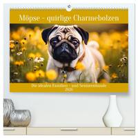 Möpse - quirlige Charmebolzen (hochwertiger Premium Wandkalender 2026 DIN A2 quer), Kunstdruck in Hochglanz