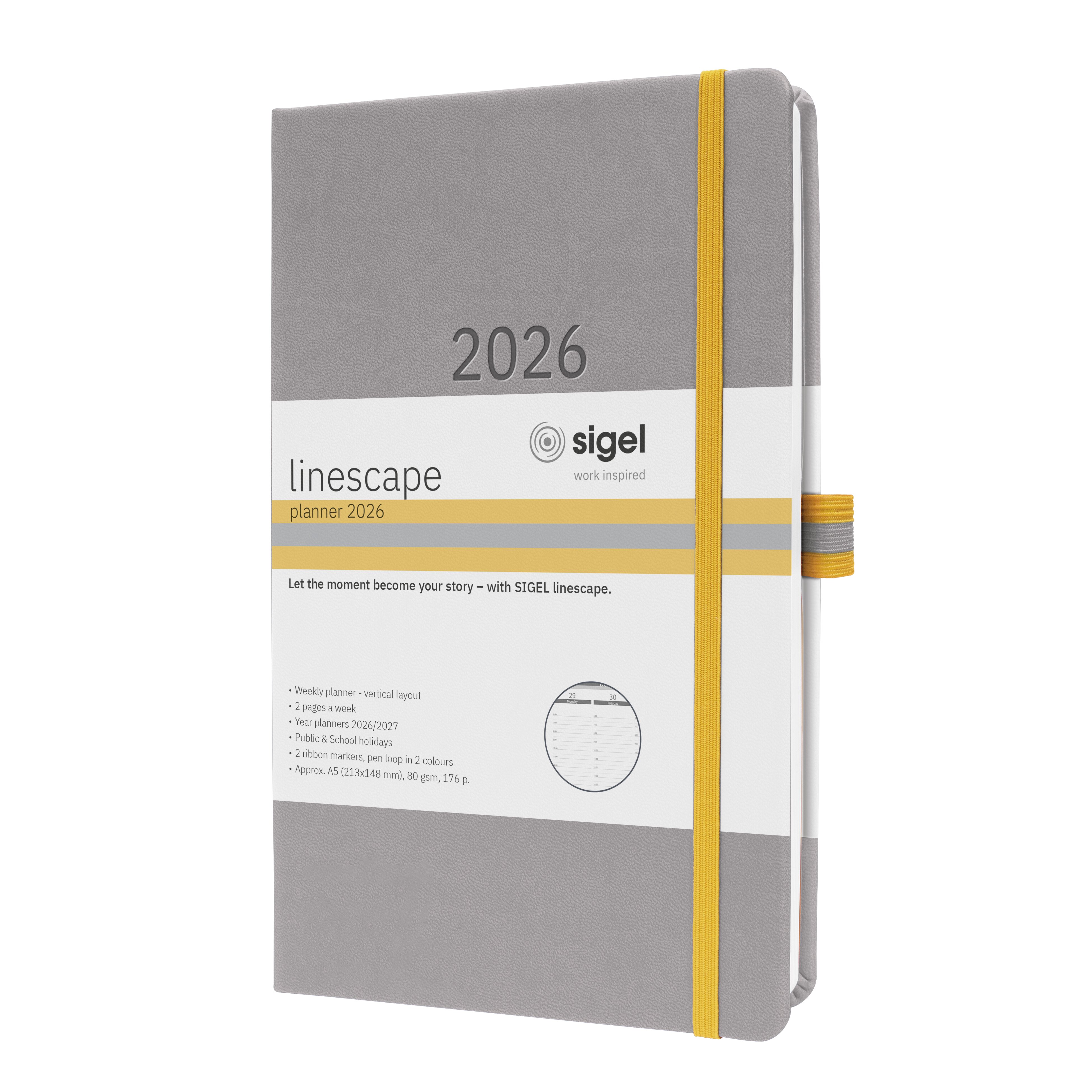 SIGEL L2600 Wochenkalender Linescape 2026, ca. A5, , hellgrau, gelb