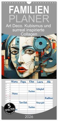Familienplaner 2026 - Art Deco. Kubismus und surreal inspirierte Collagen mit 5 Spalten (Wandkalender, 21 x 45 cm) CALVENDO
