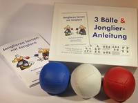 3 Bälle & Jonglier-Anleitung (blau, weiß, rot)