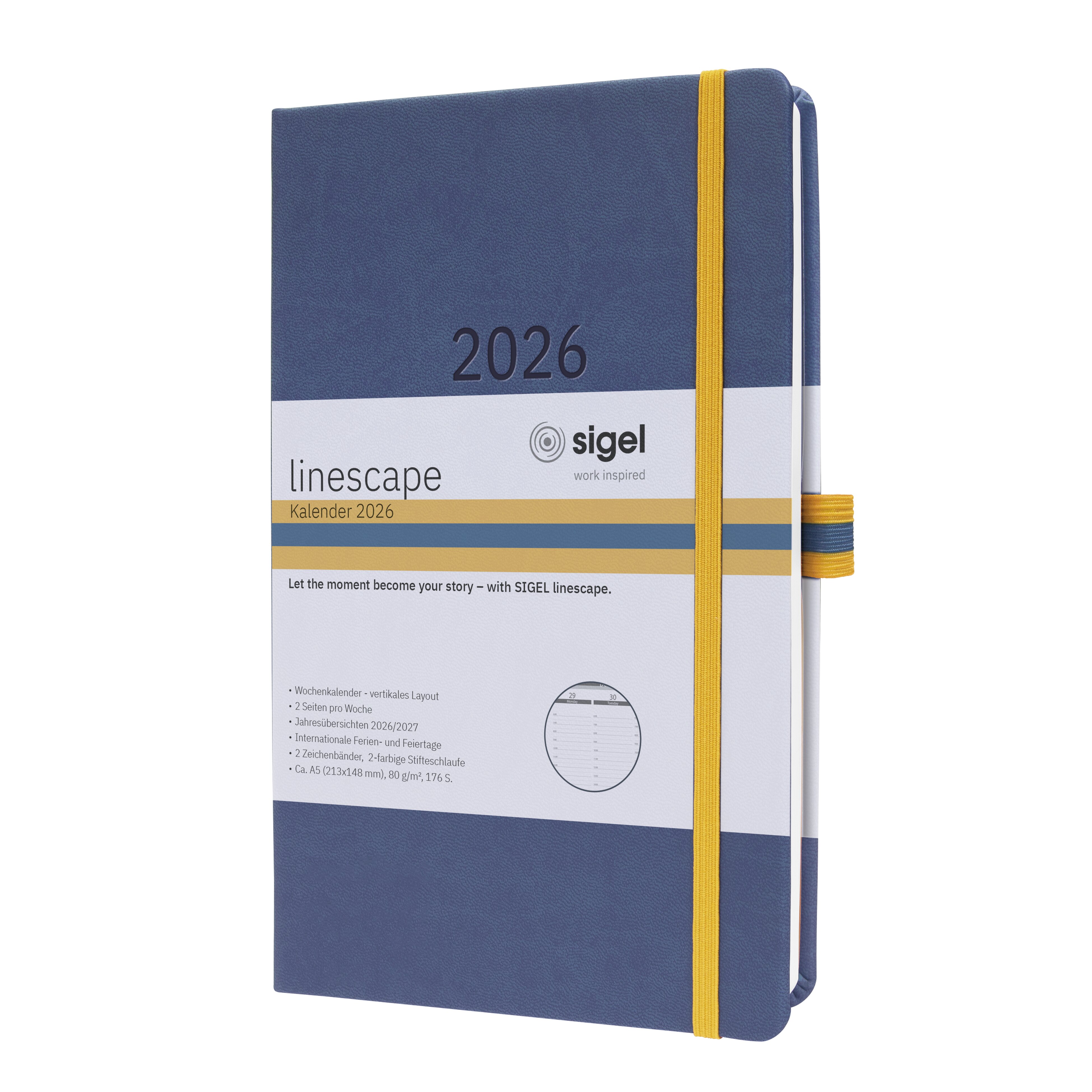 SIGEL L2606 Wochenkalender Linescape 2026, ca. A5, , blau, gelb