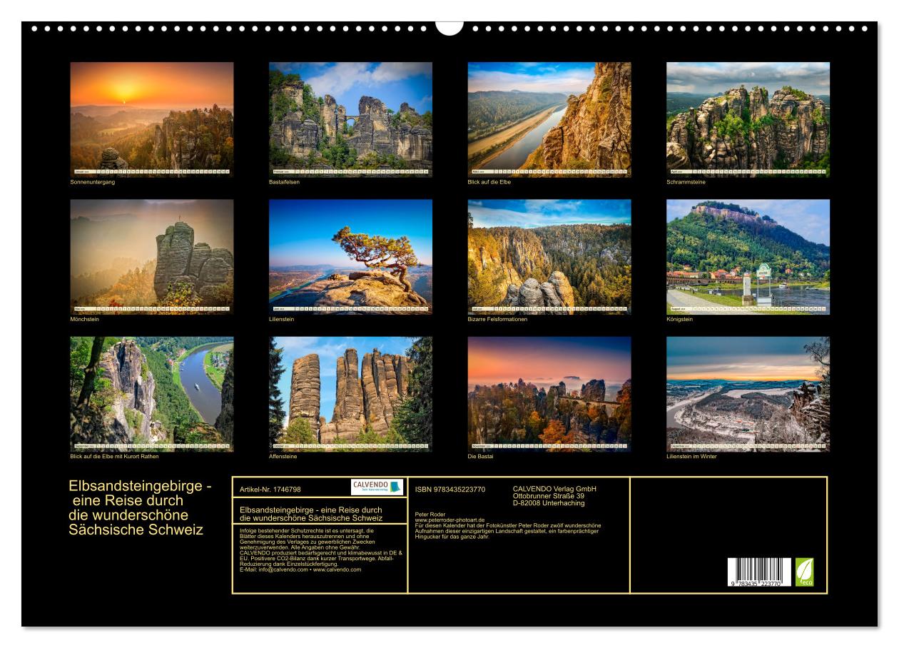 Beispielinhalt (Bild) Elbsandsteingebirge - eine Reise durch die wunderschöne Sächsische Schweiz (Wandkalender 2025 DIN A2 quer), CALVENDO Monatskalender