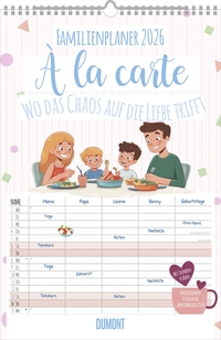 Familienplaner à la Carte - Wo das Chaos auf die Liebe trifft - 5 Spaltemilienkalender 26x49 cm - mit Ferienterminen - Stundenplänen - Wandkalender - Wandplaner