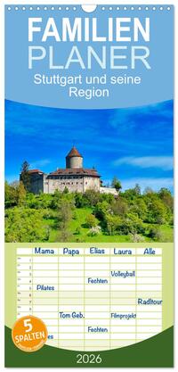Familienplaner 2026 - Stuttgart und seine Region mit 5 Spalten (Wandkalender, 21 x 45 cm) CALVENDO