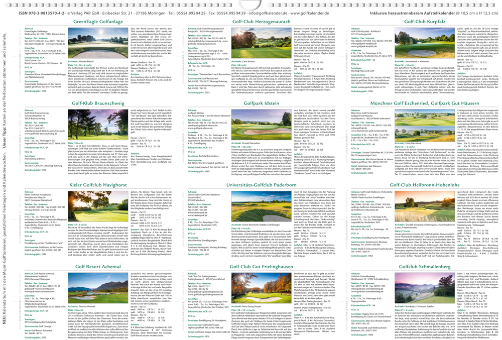 Rückseitencover Golfkalender 2015