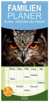 Vorderes Coverbild Familienplaner 2026 - Eulen. Wächter der Nacht mit 5 Spalten (Wandkalender, 21 x 45 cm) CALVENDO