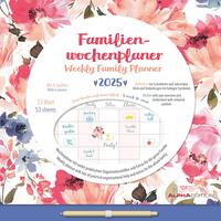 Alpha Edition - Familien Wochenkalender Flowers 2025, 30,5x30,5cm, Wochenplaner mit 6 Spalten für Termine, Tasche für lose Notizen, Kalenderwochen, internationales Kalendarium