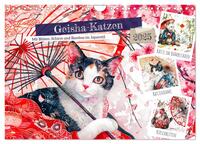 Geisha-Katzen - Mit Blüten, Schirm und Bambus im Japanstil (Wandkalender 2025 DIN A4 quer), CALVENDO Monatskalender