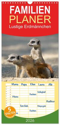 Familienplaner 2026 - Lustige Erdmännchen mit 5 Spalten (Wandkalender, 21 x 45 cm) CALVENDO