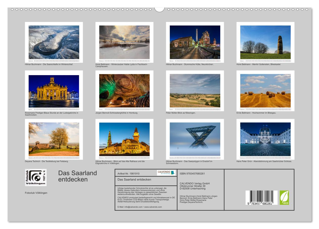 Beispielinhalt (Bild) Das Saarland entdecken (hochwertiger Premium Wandkalender 2026 DIN A2 quer), Kunstdruck in Hochglanz