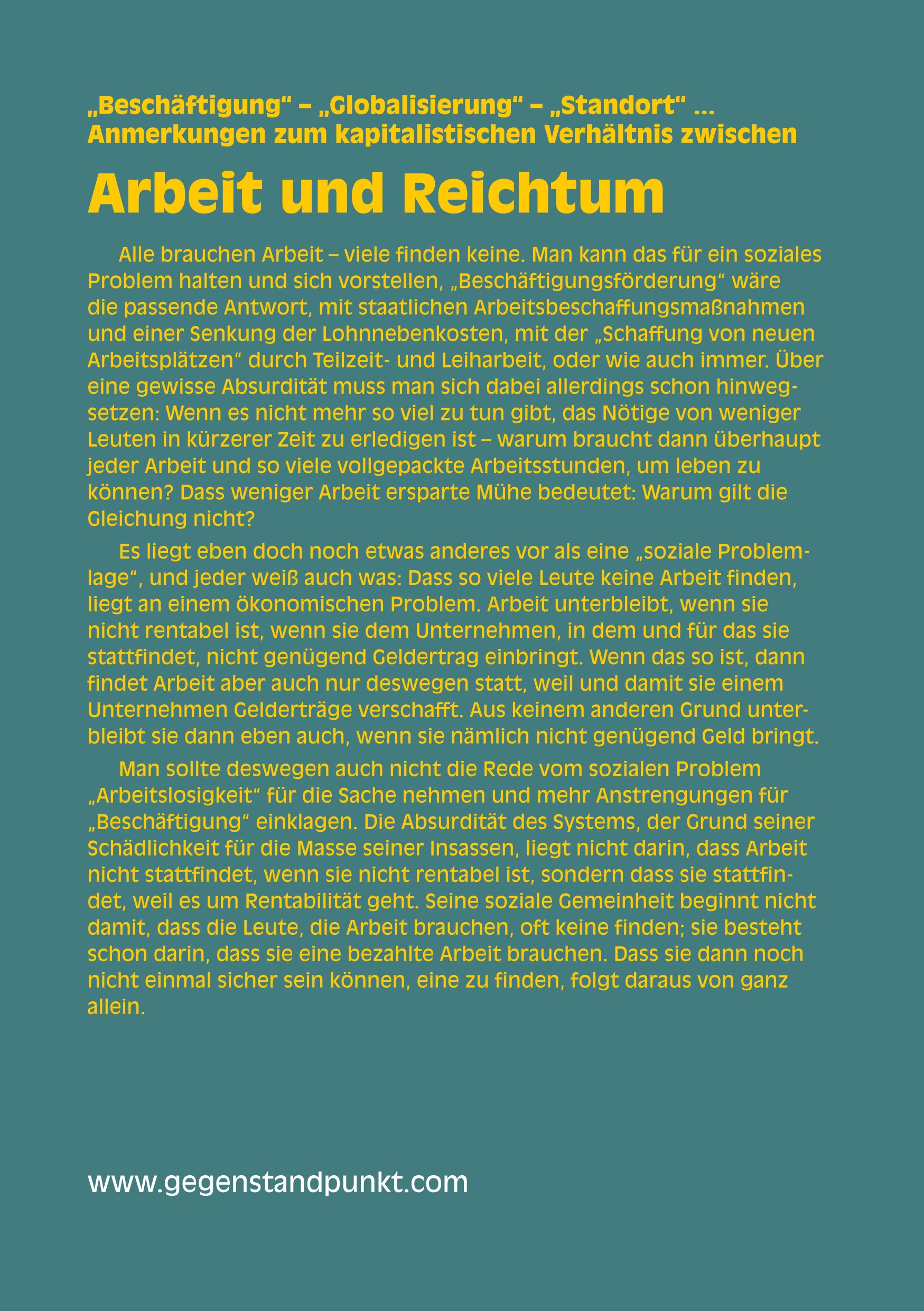 Rückseitencover Arbeit und Reichtum