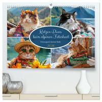Katzen-Divas beim alpinen Fotoshoot. Extravagante Katzenmode (hochwertiger Premium Wandkalender 2026 DIN A2 quer), Kunstdruck in Hochglanz