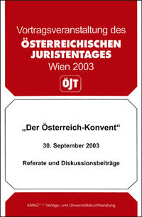 Vorderes Coverbild Der Österreich-Konvent 30.September 2003 Referate und Diskussionsbeiträge