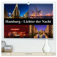 Hamburg - Lichter der Nacht (hochwertiger Premium Wandkalender 2025 DIN A2 quer), Kunstdruck in Hochglanz