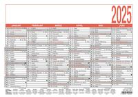 Zettler - Namenstagekalender 2025 weiß/rot, 29,7x21cm, Plakatkalender mit Jahresübersicht, 6 Monate auf 1 Seite, Namenstage, Arbeitstage-, Tages- und Wochenzählung und deutsches Kalendarium