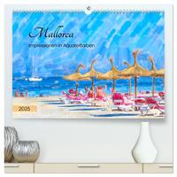 Mallorca - Impressionen in Aquarellfarben (hochwertiger Premium Wandkalender 2025 DIN A2 quer), Kunstdruck in Hochglanz