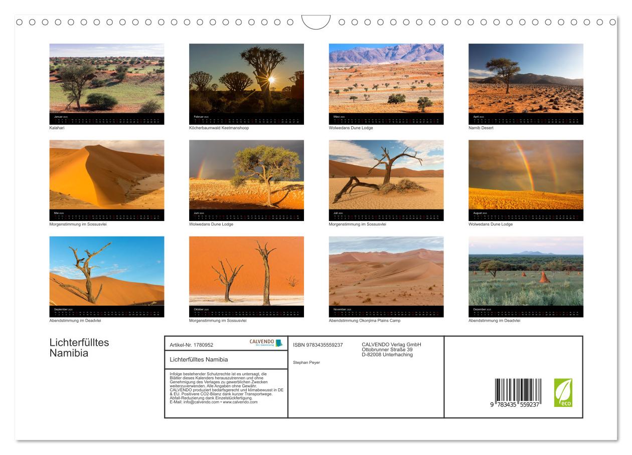 Beispielinhalt (Bild) Lichterfülltes Namibia (Wandkalender 2025 DIN A3 quer), CALVENDO Monatskalender