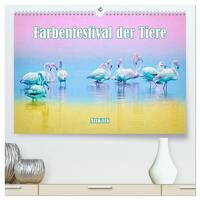 Farbenfestival der Tiere - Artwork (hochwertiger Premium Wandkalender 2025 DIN A2 quer), Kunstdruck in Hochglanz