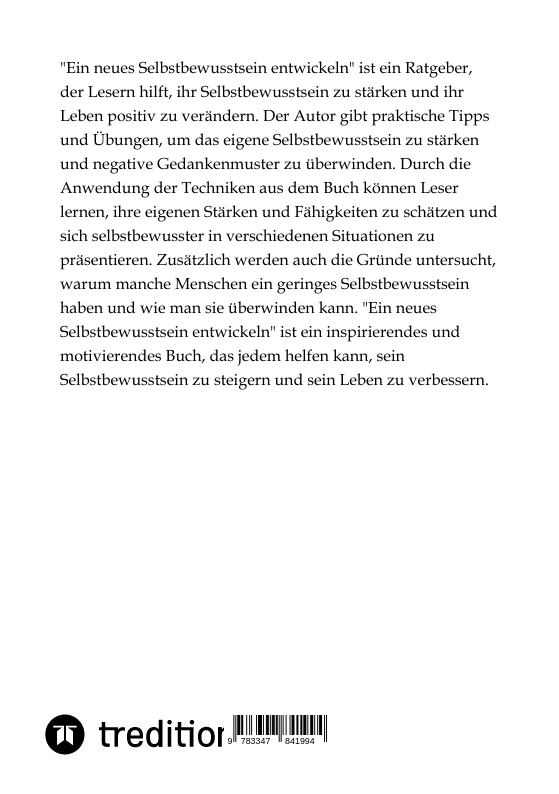 Rückseitencover Ein neues Selbstbewusstsein entwickeln