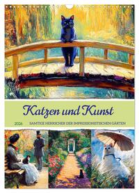 Katzen und Kunst - Samtige Herrscher der impressionistischen Gärten (Wandkalender 2026 DIN A3 hoch), CALVENDO Monatskalender