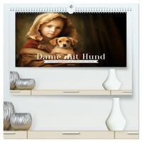 Dame mit Hund (hochwertiger Premium Wandkalender 2026 DIN A2 quer), Kunstdruck in Hochglanz