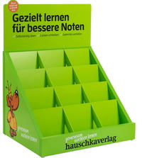 Leeres Holzstufendisplay "Gezielt lernen für bessere Noten"