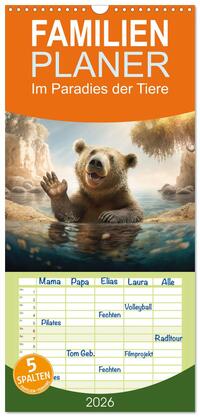 Familienplaner 2026 - Im Paradies der Tiere mit 5 Spalten (Wandkalender, 21 x 45 cm) CALVENDO