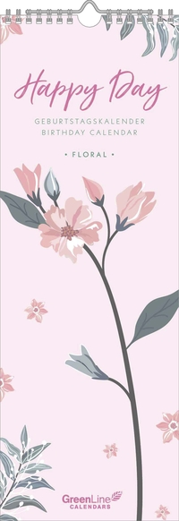 GreenLine - Floral 2026 Geburtstagskalender, 14,8x42cm, praktischer Wandkalender für Geburtstage und Jahrestage, immerwährendes Kalendarium, mit Spiralbindung
