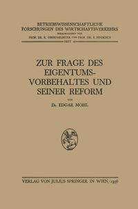 Vorderes Coverbild Zur Frage des Eigentumsvorbehaltes und Seiner Reform