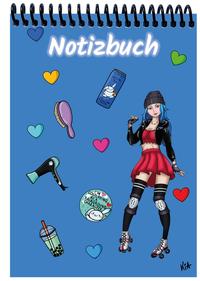 Vorderes Coverbild A 4 Notizblock Manga Enora, blau, liniert