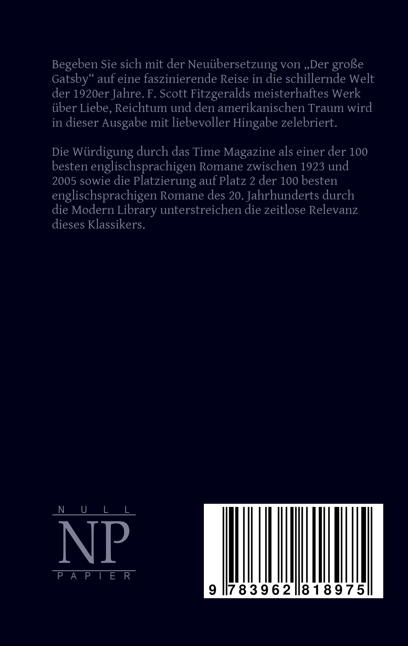 Rückseitencover Der große Gatsby