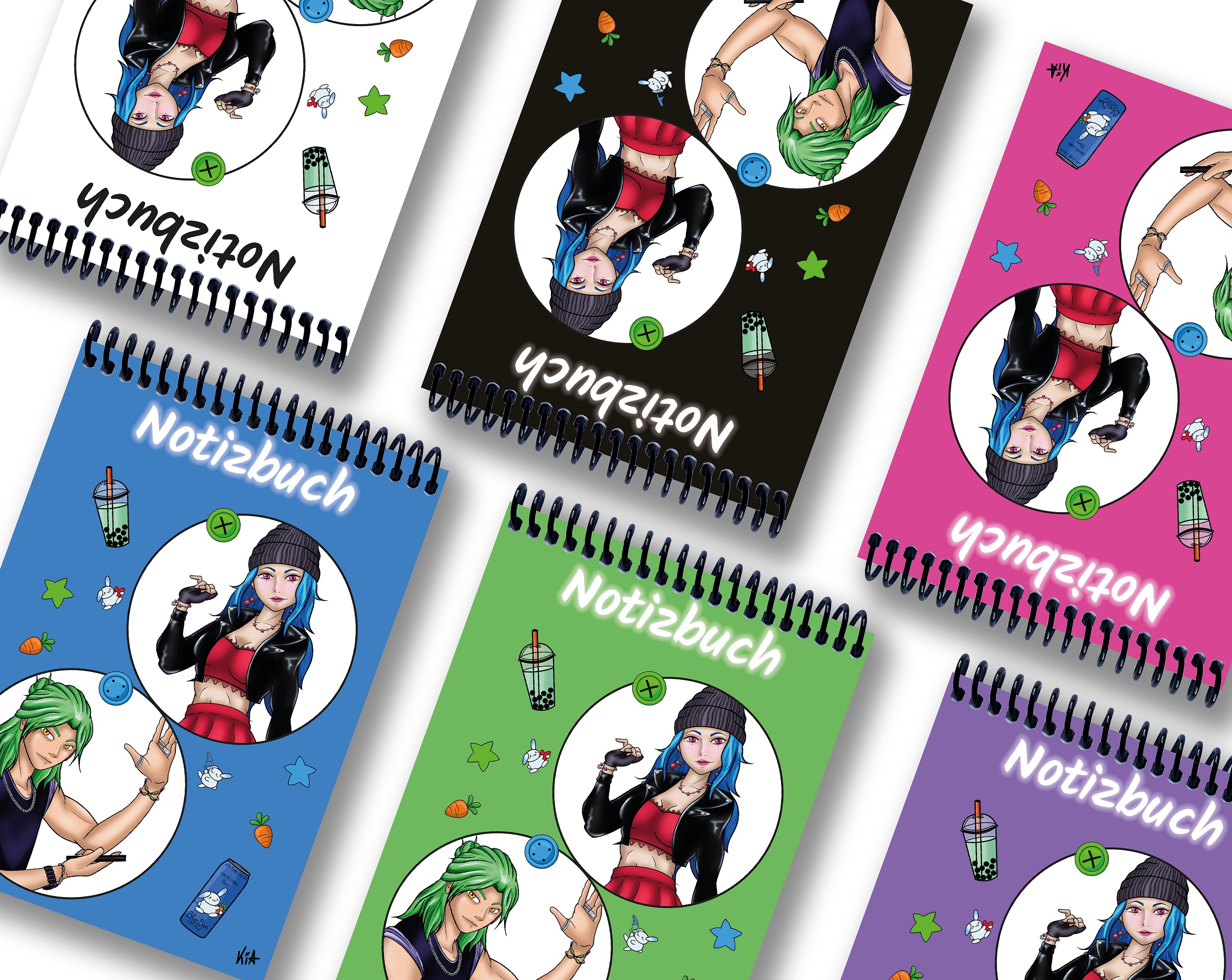 A 5 Notizblock Manga Quinn und Enora, pink, kariert