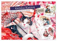 Geisha-Katzen - Mit Blüten, Schirm und Bambus im Japanstil (Wandkalender 2025 DIN A2 quer), CALVENDO Monatskalender