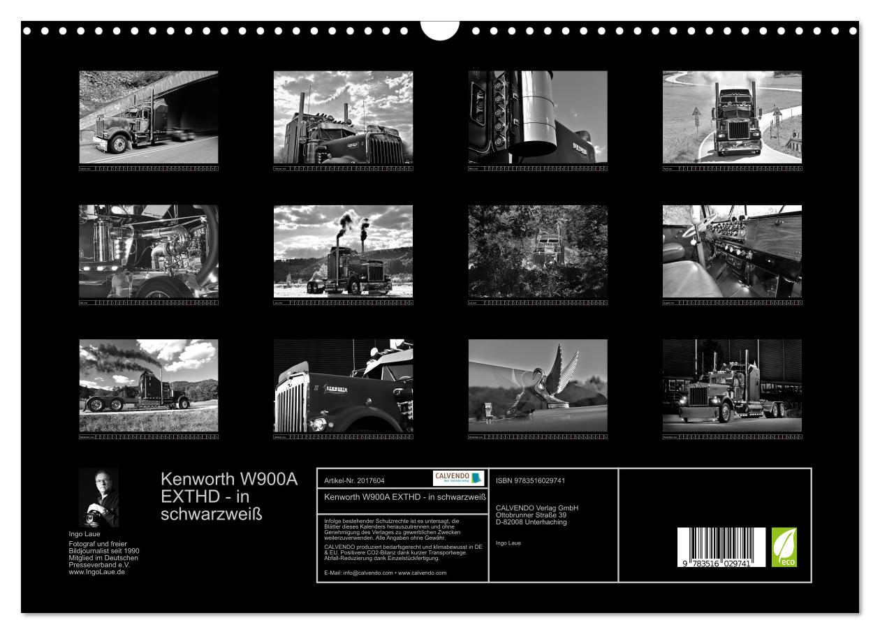 Beispielinhalt (Bild) Kenworth W900A EXTHD - in schwarzweiß (Wandkalender 2026 DIN A3 quer), CALVENDO Monatskalender