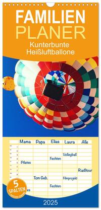 Familienplaner 2025 - Kunterbunte Heißluftballone mit 5 Spalten (Wandkalender, 21 x 45 cm) CALVENDO