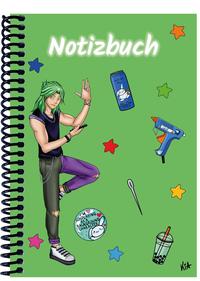 Vorderes Coverbild A 5 Notizbuch Manga Quinn, grün, blanko