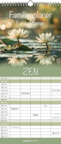 Familienplaner Zen 2026 - Familien-Timer 19,5x45 cm - 5 Spalten - Wand-Planer - viel Platz für Eintragungen - Familienkalender - Alpha Edition