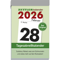 Vorderes Coverbild Tagesabreißkalender L 2025 - 6,6x9,9 cm - 1 Tag auf 1 Seite - mit Sudokus, Rezepten, Rätseln uvm. auf den Rückseiten - Bürokalender 304-0000