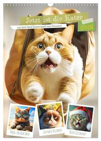 Jetzt ist die Katze aus dem Sack! Katzenspaß vom Feinsten! (Wandkalender 2026 DIN A3 hoch), CALVENDO Monatskalender