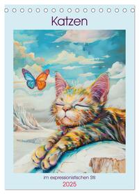 Vorderes Coverbild Katzen im expressionistischen Stil (Tischkalender 2025 DIN A5 hoch), CALVENDO Monatskalender