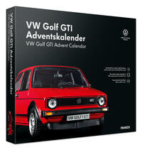 Vorderes Coverbild FRANZIS 55102 - VW Golf GTI Adventskalender, rot, Metall Modellbausatz im Maßstab 1:43, inkl. Soundmodul und 52-seitigem Begleitbuch